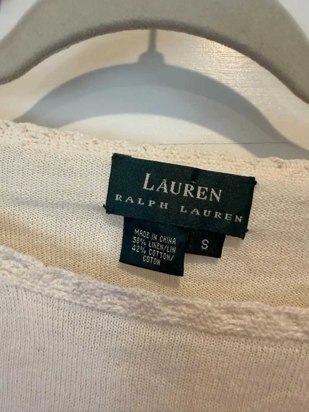 Vintage LAUREN Ralph Lauren Cream Knit Long-Sleeve Top with Lace Cuffs cotton